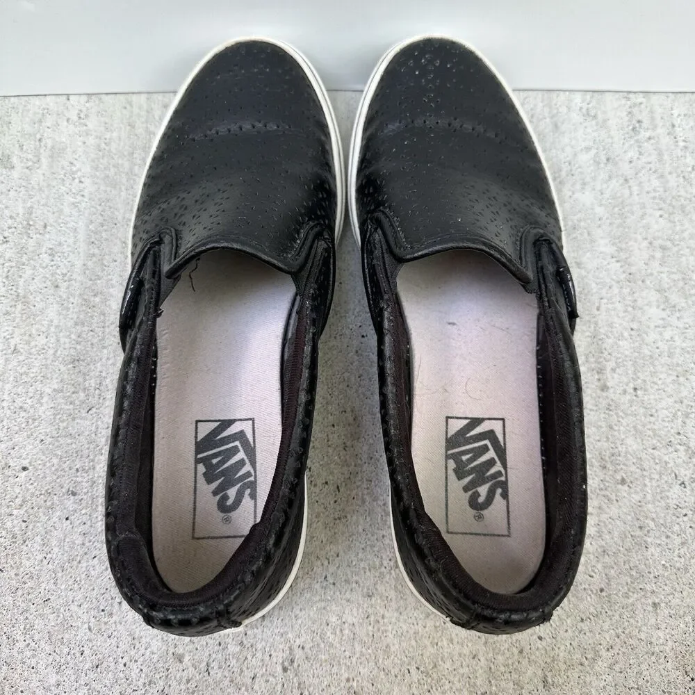 Vans Asher Slip On Shoes Womens 7 Black Perforated Leather Sneaker 721356 Skater